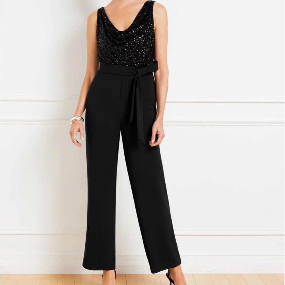 Talbots sequin crepe draped jumpsuit